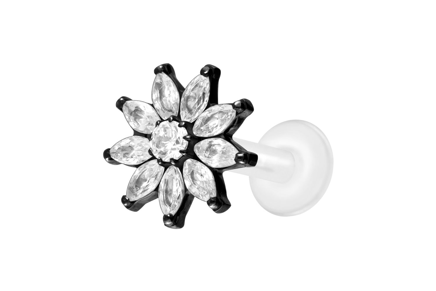 PTFE Labret Piercing mit Innengewinde + Titan-Aufsatz KRISTALLBLUME